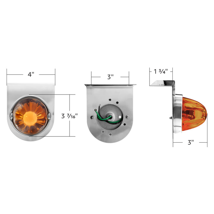 Dual Function Glass Watermelon Light With Stainless Steel Light Bracket Kit With LED Bulb-Amber
