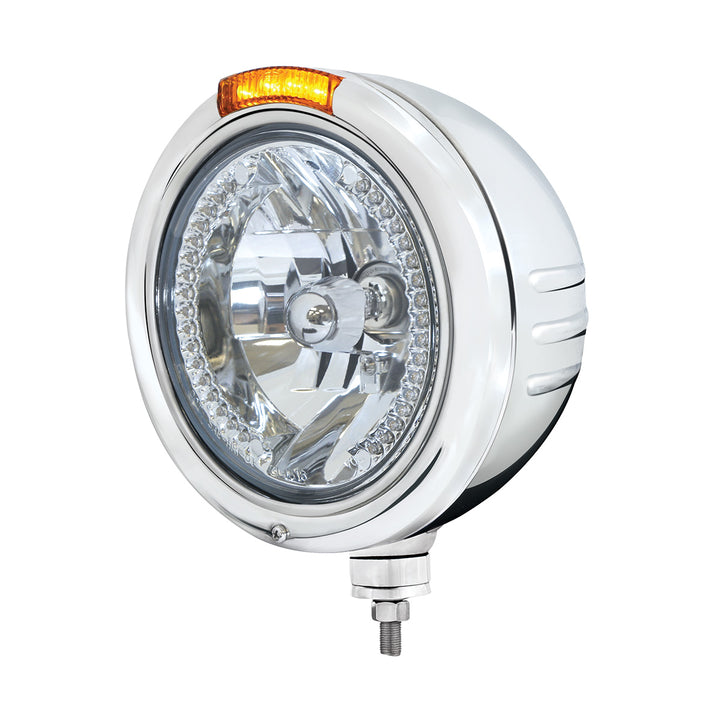 SS Classic Embossed Stripe Headlight H4 With Amber LED &amp; Dual Mode LED Signal -Amber Lens