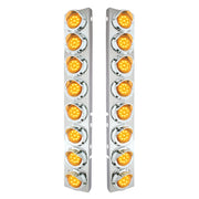 SS Front Air Cleaner Bracket With 16X 9 LED 2" Lights & Visors For Peterbilt-Amber LED & Lens