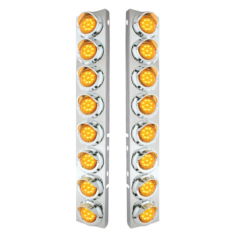 SS Front Air Cleaner Bracket With 16X 9 LED 2" Lights & Visors For Peterbilt-Amber LED & Lens
