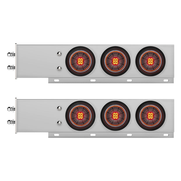 2-1/2" Bolt Pattern Chrome Spring Loaded Bar W/6X 4" 13 LED Abyss Lights - Red LED/Clear Lens (Pair)