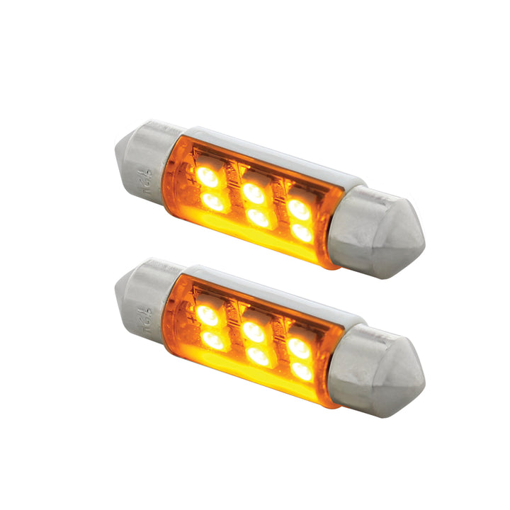 6 SMD High Power Micro LED 6418/6461-36mm Dome Light Bulb - Amber (2-Pack)