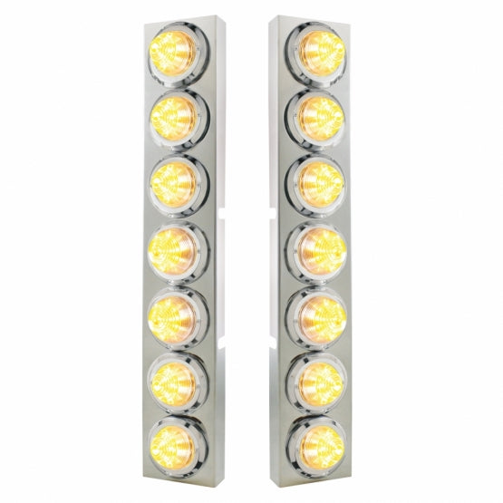 SS Front Air Cleaner Bracket With 14X 9 Amber LED 2" Beehive Lights &amp; Bezels For KW Trucks -Clear Lens