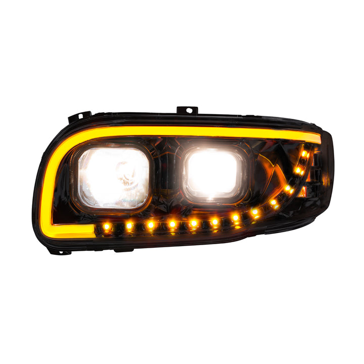 Blackout Projection Headlight With LED Turn Signal &amp; Light Bar For 2008-2024 Peterbilt 389-Driver