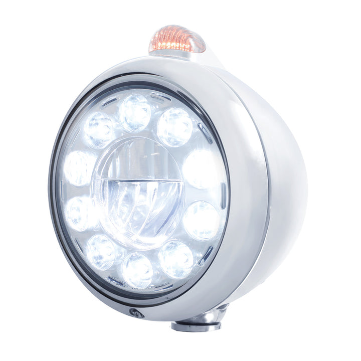 Stainless Steel Guide 682-C Headlight 11 LED Bulb &amp; Dual Mode LED Signal-Clear Lens