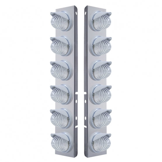 SS Front Air Cleaner Bracket W/12X 17 LED Beehive Lights &amp; Visors For Peterbilt-Amber LED/Clear Lens