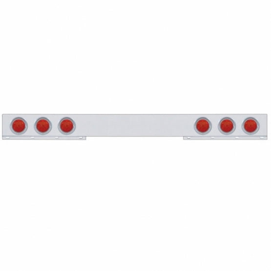 Stainless 1 Piece Rear Light Bar With 6X 7 LED 4" Reflector Lights &amp; Visors - Red LED/Red Lens