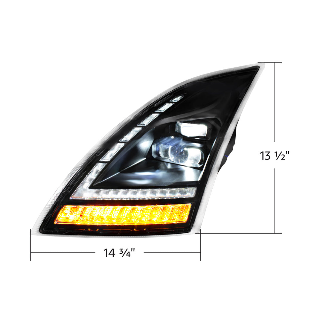 Blackout Full LED Headlight With LED Turn Signal and DRL For 2018-2024 Volvo VNL-Driver