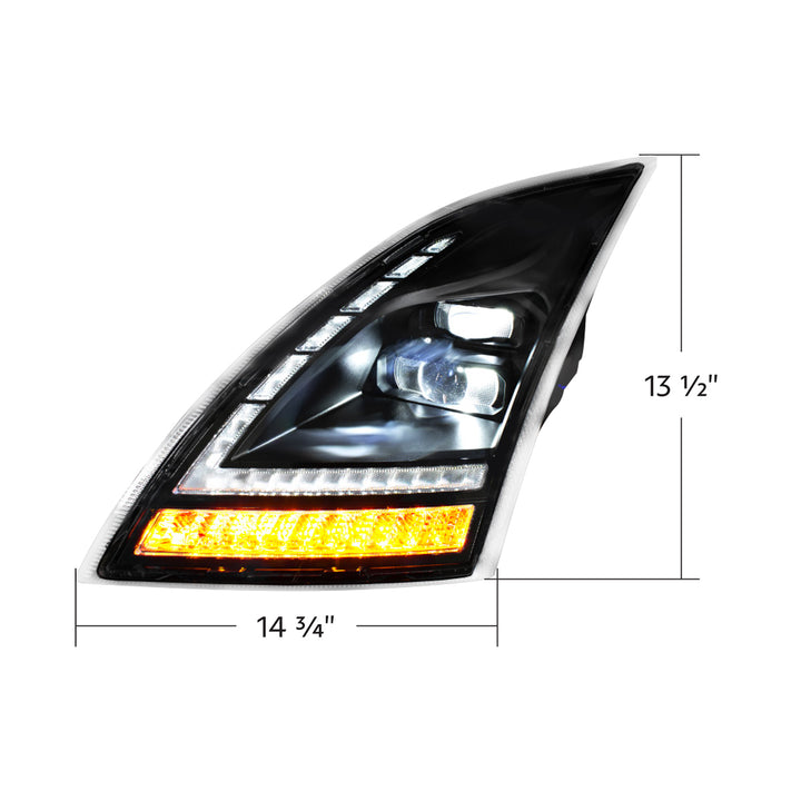 Blackout Full LED Headlight With LED Turn Signal and DRL For 2018-2024 Volvo VNL-Driver