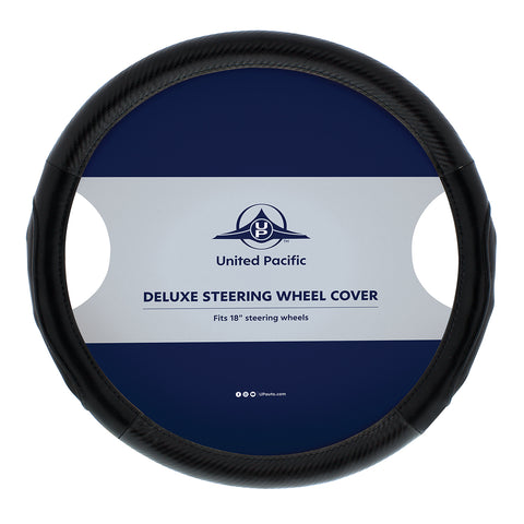 18" Carbon Fiber Pattern Steering Wheel Cover - Black Stitching