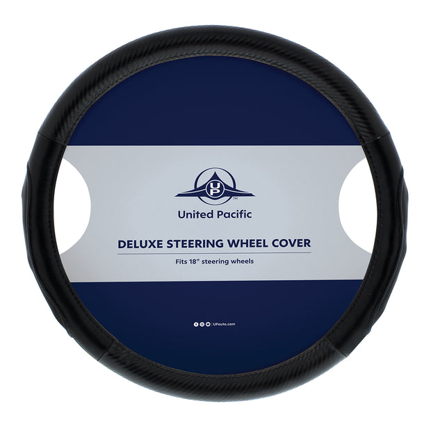 18" Carbon Fiber Pattern Steering Wheel Cover - Black Stitching