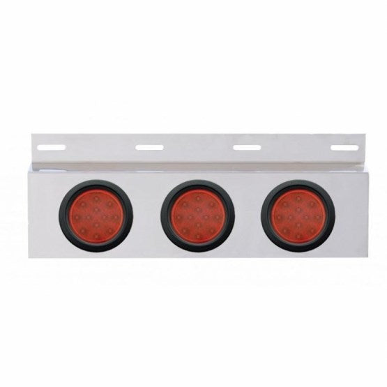 Stainless Top Mud Flap Plate With 3X 12 LED 4" Lights &amp; Grommets - Red LED/Red Lens (Each)
