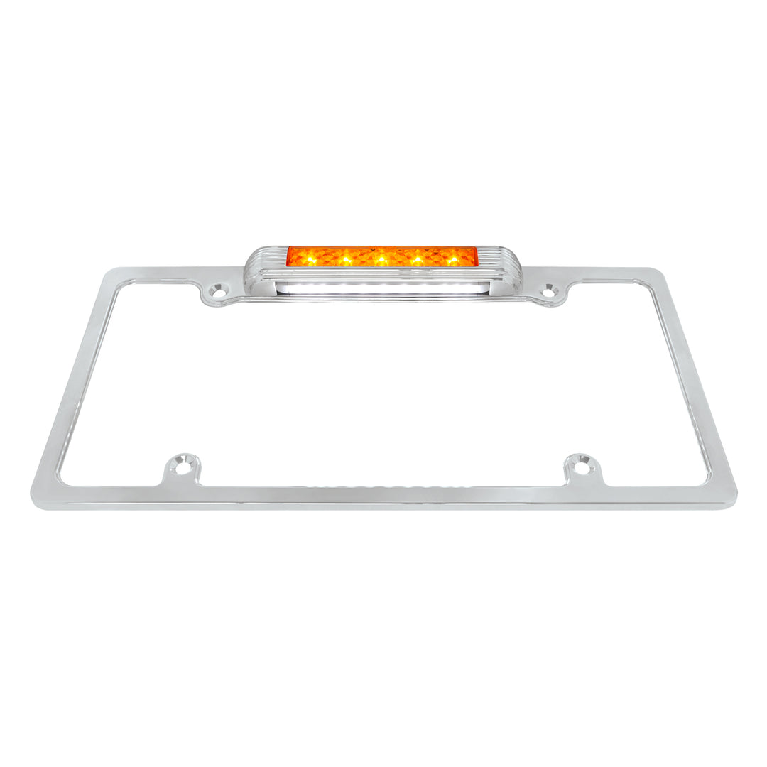 Chrome License Plate Frame With Auxiliary Light - Amber LED/Amber Lens