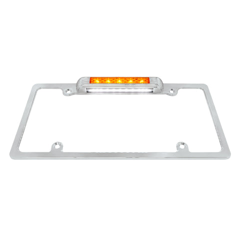 Chrome License Plate Frame With Auxiliary Light - Amber LED/Amber Lens