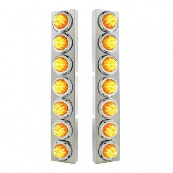 SS Front Air Cleaner Bracket With 14X 9 Amber LED 2" Beehive Lights &amp; Bezels For KW Trucks -Amber Lens