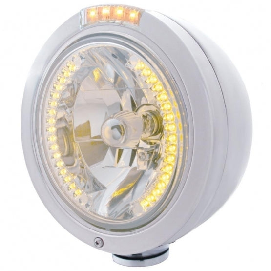 S.S. PB "BULLET" PB HEADLIGHT W/ AMBER/CLEAR DUAL FUNCTION SIGNAL LIGHT - 34 AMBER LED CRYSTAL HALOGEN