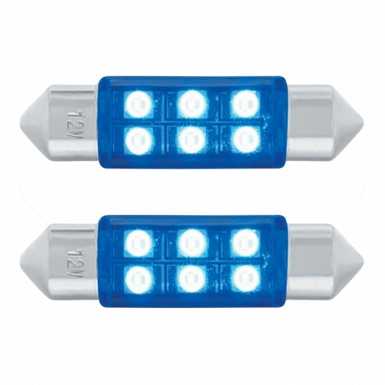 2/6-SMD HIGH POWER LED 6418/6461 36MM LIGHT BULB 2 PACK - BLUE LED