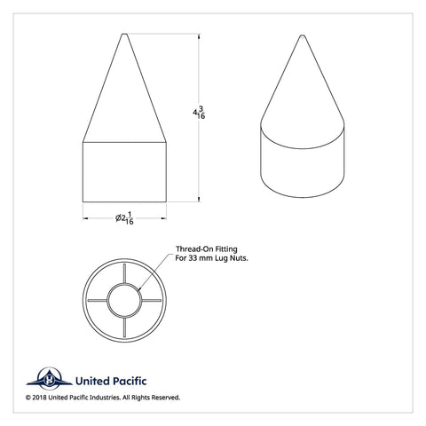 33mm X 4 1/8" Chrome Plastic Spike Nut Cover - Thread-On (60 Pack)