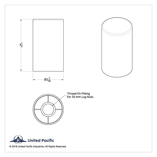 33mm x 3-1/2" Chrome Plastic Cylinder Nut Cover - Thread-On