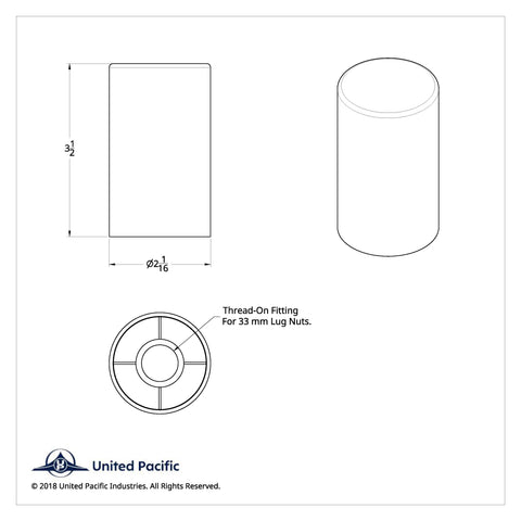 33mm x 3-1/2" Chrome Plastic Cylinder Nut Cover - Thread-On (Color Box of 10)