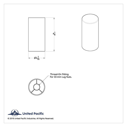 33mm X 4 1/4" Chrome Plastic Tall Cylinder Nut Cover - Thread-On