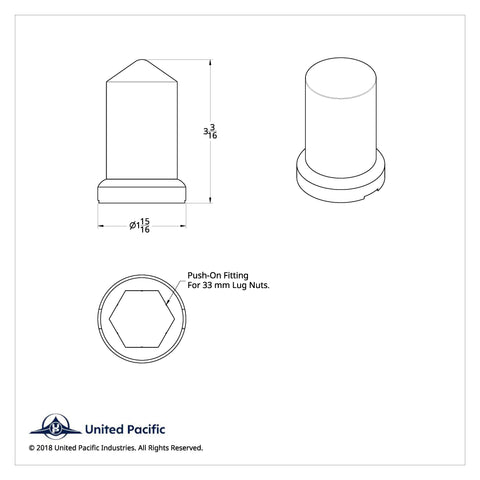 33mm X 3 3/16" Chrome Plastic Pointed Nut Cover W/ Flange - Push-On