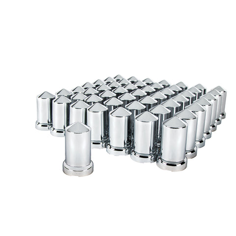 33mm X 3-3/16" Chrome Plastic Pointed Nut Cover W/ Flange - Push-On (60 Pack)