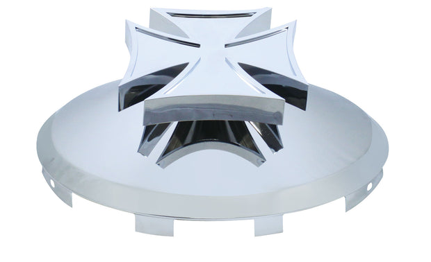 Universal Chrome Front Hub Cap w/ Iron Cross Spinner - 7/16" Lip