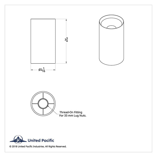 33mm X 3 3/4" Chrome Plastic Concave Top Nut Cover - Thread - On