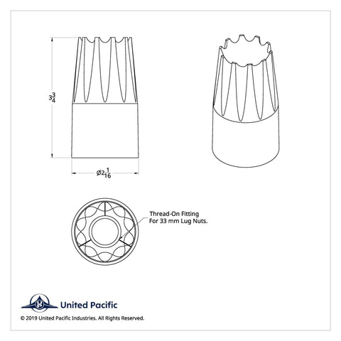 33mm x 3 3/4" Chrome Plastic Crown Nut Cover - Thread-On (60 Pack)