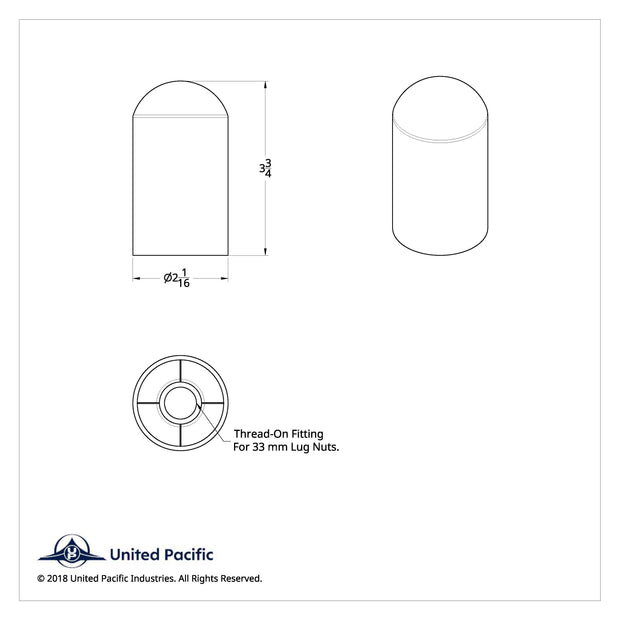 33mm x 3 3/4" Chrome Plastic Dome Nut Cover - Thread-On