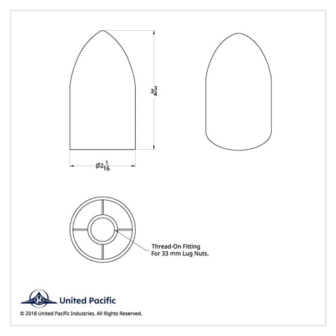33mm x 3 7/8" Chrome Plastic Bullet Nut Cover - Thread-On