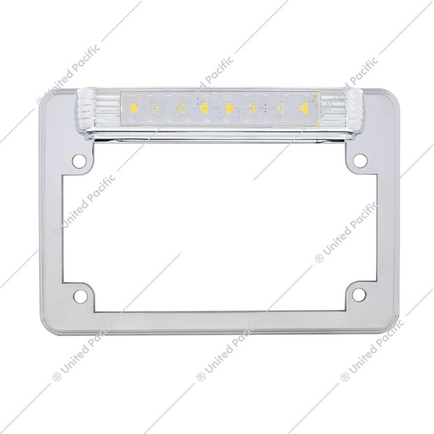 Chrome Motorcycle License Plate Frame With Back-Up Light - White LED/Clears Lens