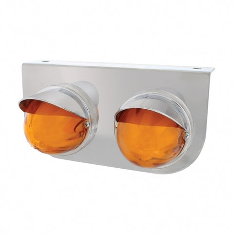 TWO 9 LED DUAL FUNCTION STAINLESS “GLO” LIGHT BRACKET WITH VISOR - AMBER LED / AMBER LENS