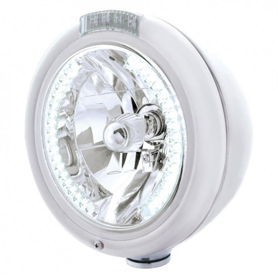 CHROME PB "CLASSIC" PB HDLT W/ AMBER/CLEAR DUAL FUNCTION SIGNAL LIGHT - 34 WHITE LED CRYSTAL HALOGEN