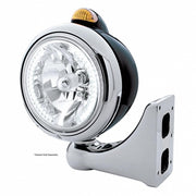 BLACK "GUIDE" HEADLIGHT W/ AMBER DUAL FUNCTION TOP MOUNT LIGHT - 34 WHITE LED CRYSTAL HALOGEN