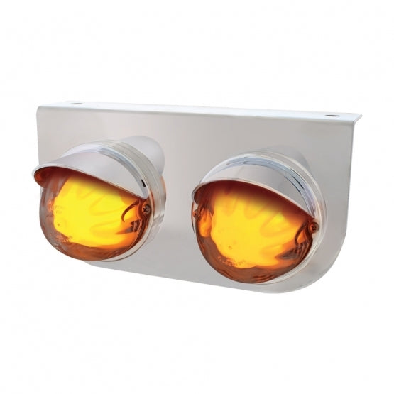  TWO 9 LED DUAL FUNCTION STAINLESS “GLO” LIGHT BRACKET WITH VISOR - AMBER LED / CLEAR LENS
