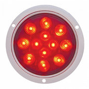STAINLESS STEEL 12 RED LED 4" S/T/T DEEP DISH LIGHT - RED BUBBLE LENS