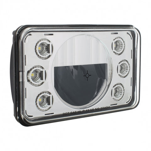 4" x 6" Rectangular LED Crystal Headlight with 6 White LED Position Light - High Beam