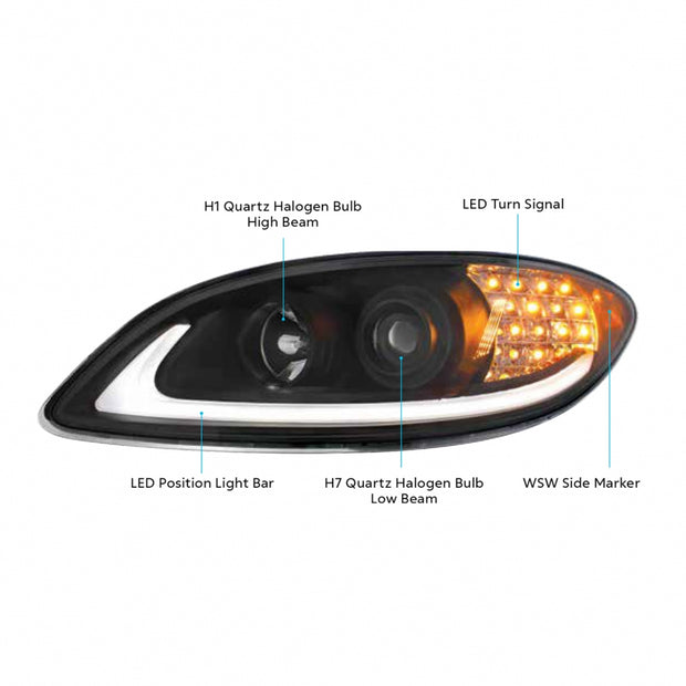 Black Projection Headlight With LED Turn Signal For IN Prostar