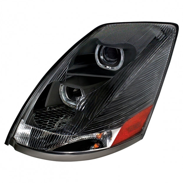 2004+ Volvo VN/VNL Chrome Projection Headlight w/ Amber LED Light Bar