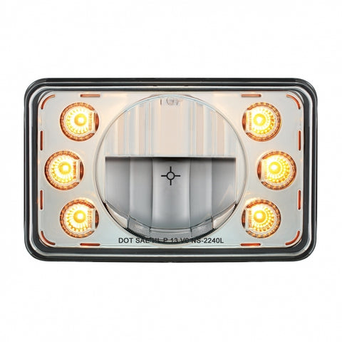 4" x 6" Rectangular LED Crystal Headlight with 6 White LED Position Light - High Beam