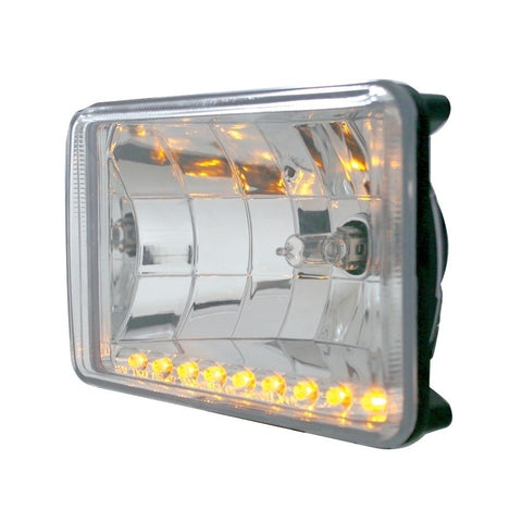 4" x 6" Crystal Headlight w/ 9 Amber LED Position Light - High Beam