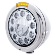 S.S. "CLASSIC" PETERBILT 11 HIGH POWER LED CRYSTAL HEADLIGHT W/ 4 AMBER LED SIGNAL LIGHT - AMBER LENS