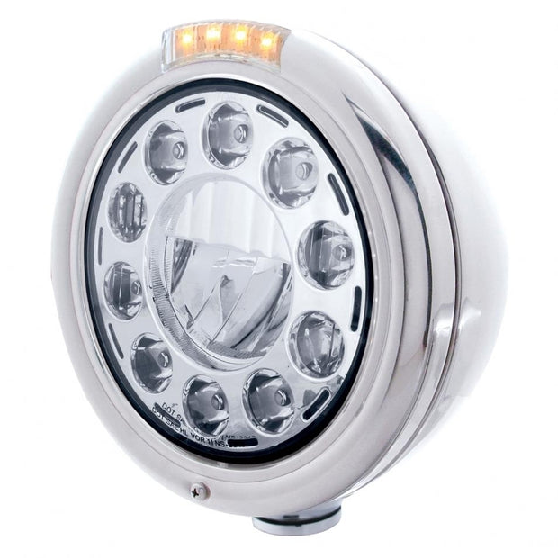 S.S. "CLASSIC" PETERBILT 11 HIGH POWER LED CRYSTAL HEADLIGHT W/ 4 AMBER LED SIGNAL LIGHT - AMBER LENS