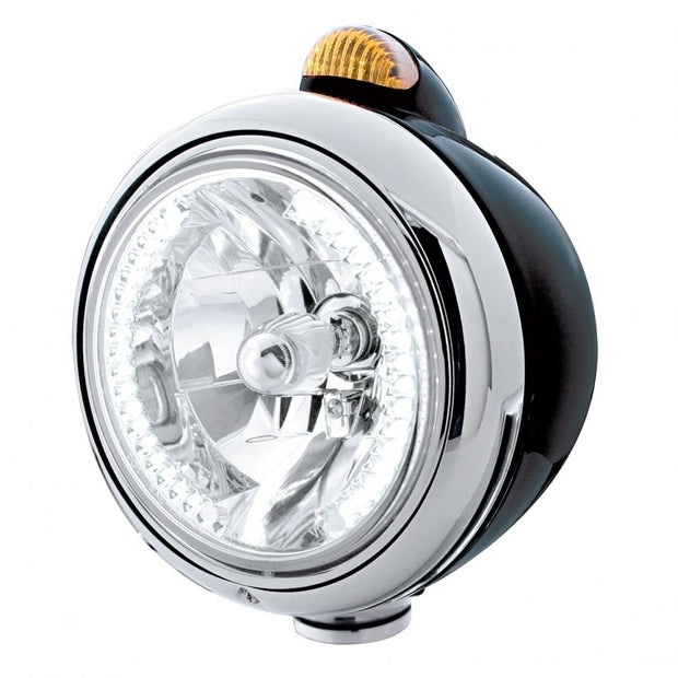 BLACK "GUIDE" HEADLIGHT W/ AMBER DUAL FUNCTION TOP MOUNT LIGHT - 34 AMBER LED CRYSTAL HALOGEN
