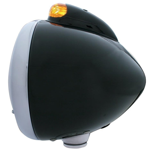 BLACK "GUIDE" HEADLIGHT W/ AMBER DUAL FUNCTION TOP MOUNT LIGHT - 34 AMBER LED CRYSTAL HALOGEN