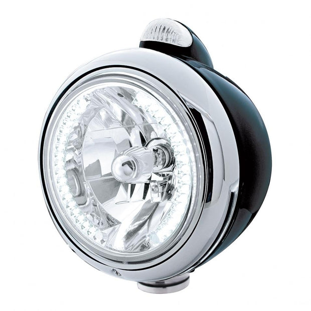 BLACK "GUIDE" HEADLIGHT W/ AMBER DUAL FUNCTION TOP MOUNT LIGHT - 34 AMBER LED CRYSTAL HALOGEN