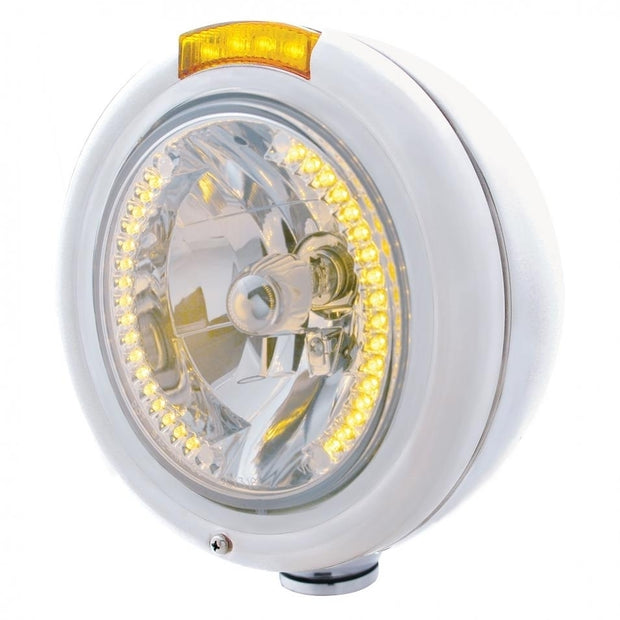 CHROME PB "CLASSIC" PB HEADLIGHT W/ AMBER DUAL FUNCTION SIGNAL LIGHT - 34 WHITE LED CRYSTAL HALOGEN