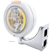 CHROME PB "CLASSIC" PB HEADLIGHT W/ AMBER DUAL FUNCTION SIGNAL LIGHT - 34 WHITE LED CRYSTAL HALOGEN